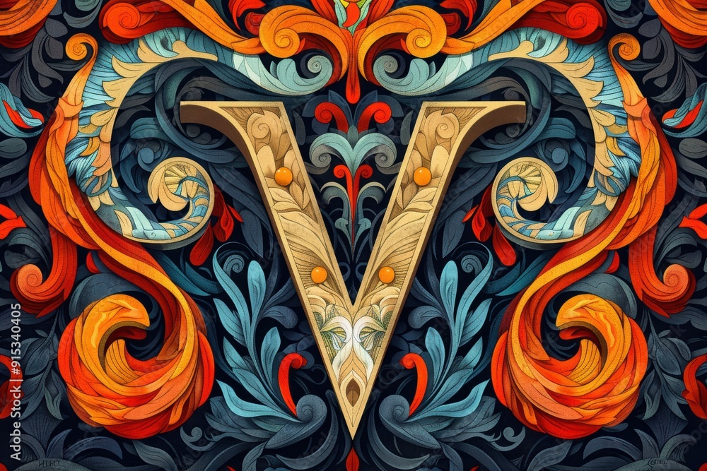 Fototapete an illustration of the letter v integrated into a complex and intricate pattern creating a visually 