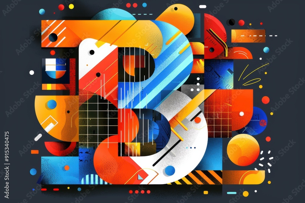 Fototapete a stylish and modern illustration of the alphabet letter b with geometric shapes and bright colors c