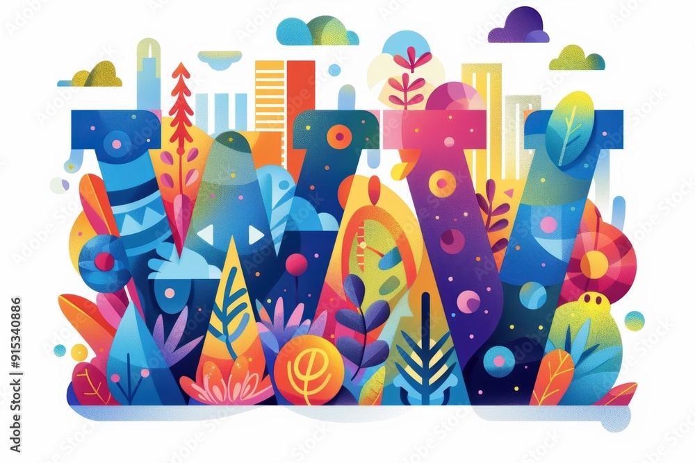 Fototapete a whimsical illustration of the letter w featuring playful typography and colorful elements adding a