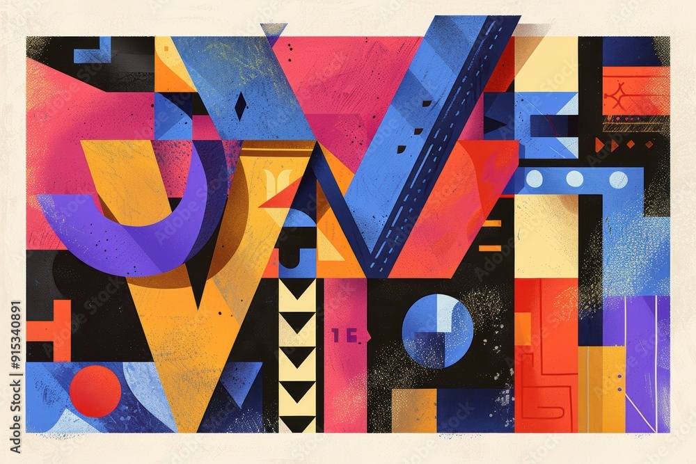 Fototapete an abstract illustration of the letter w with geometric shapes and bold colors creating a striking a