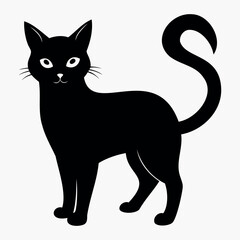 Vector silhouette of the cat's black color, isolated on a white background, cat black silhouette
