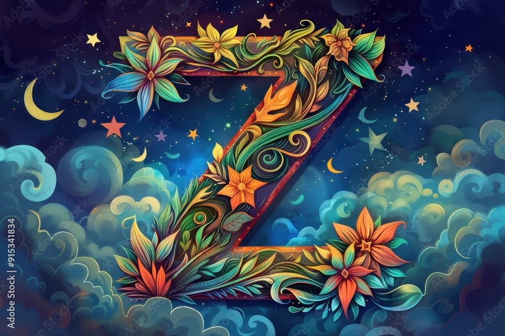 Fototapete an imaginative illustration of the letter z incorporating elements of fantasy and magic to create a 