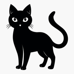 Vector silhouette of the cat's black color, isolated on a white background, cat black silhouette