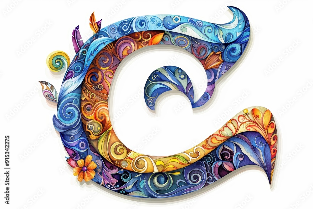 Fototapete an artistic illustration featuring the letter c designed with intricate patterns and vibrant colors 
