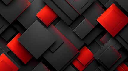 Abstract geometric background with black and red squares. The overlapping squares create a sense of depth and dimension.