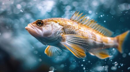a captivating image of a golden clownfish swimming gracefully in the ocean.