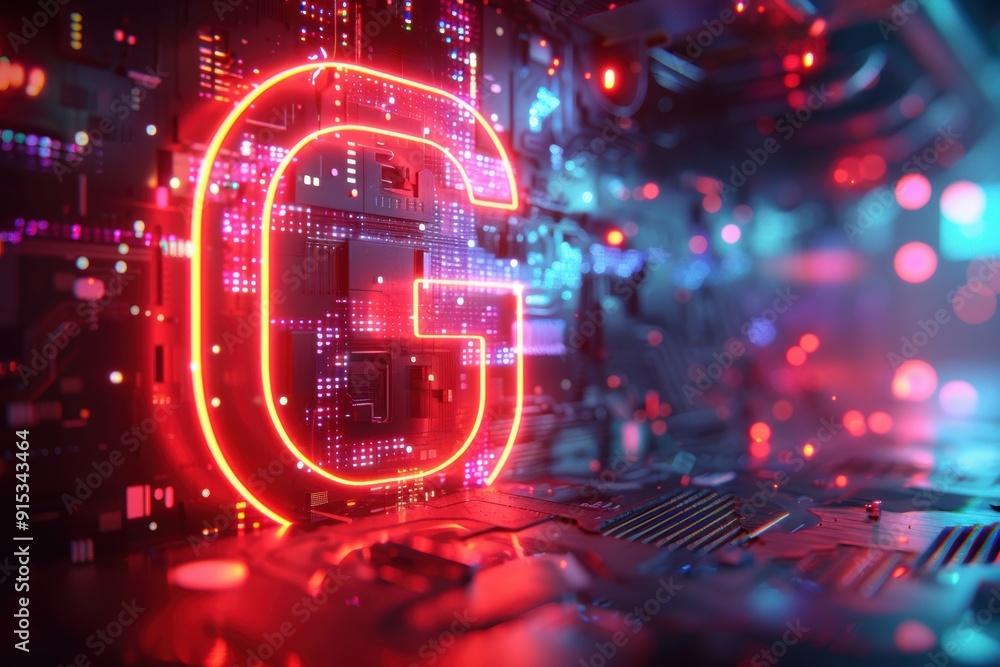 Fototapete a futuristic illustration of the letter g with neon effects and glowing elements suitable for sci-fi
