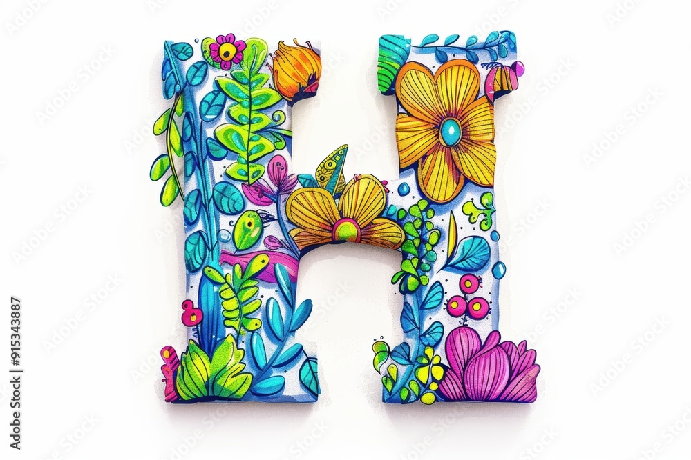 Fototapete a whimsical illustration of the letter h with playful doodles and bright colors perfect for adding a