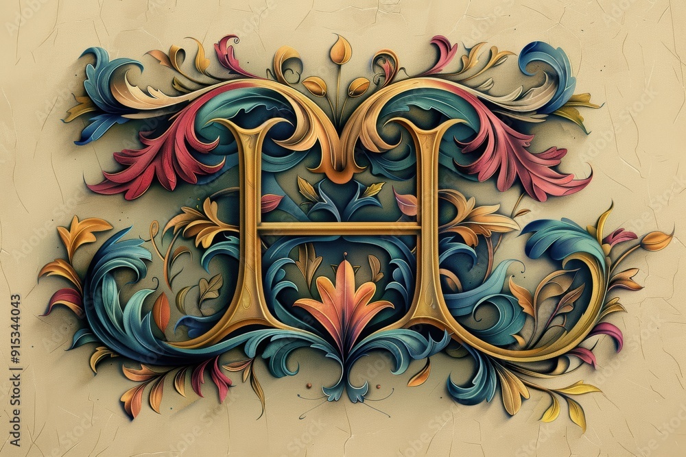 Poster an elegant and refined illustration of the letter h with graceful curves and a sophisticated color s