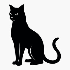 Vector silhouette of the cat's black color, isolated on a white background, cat black silhouette