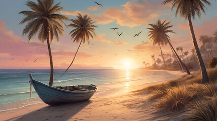 sunset on the beach. Tranquil Sunset by the Shore: A Serene Beachscape