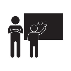 vector flat icon of a student writing on a blackboard
