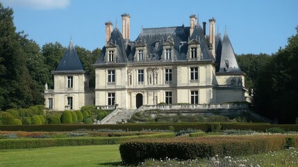 Obraz premium French Chateau Surrounded by a Well-Kept Garden