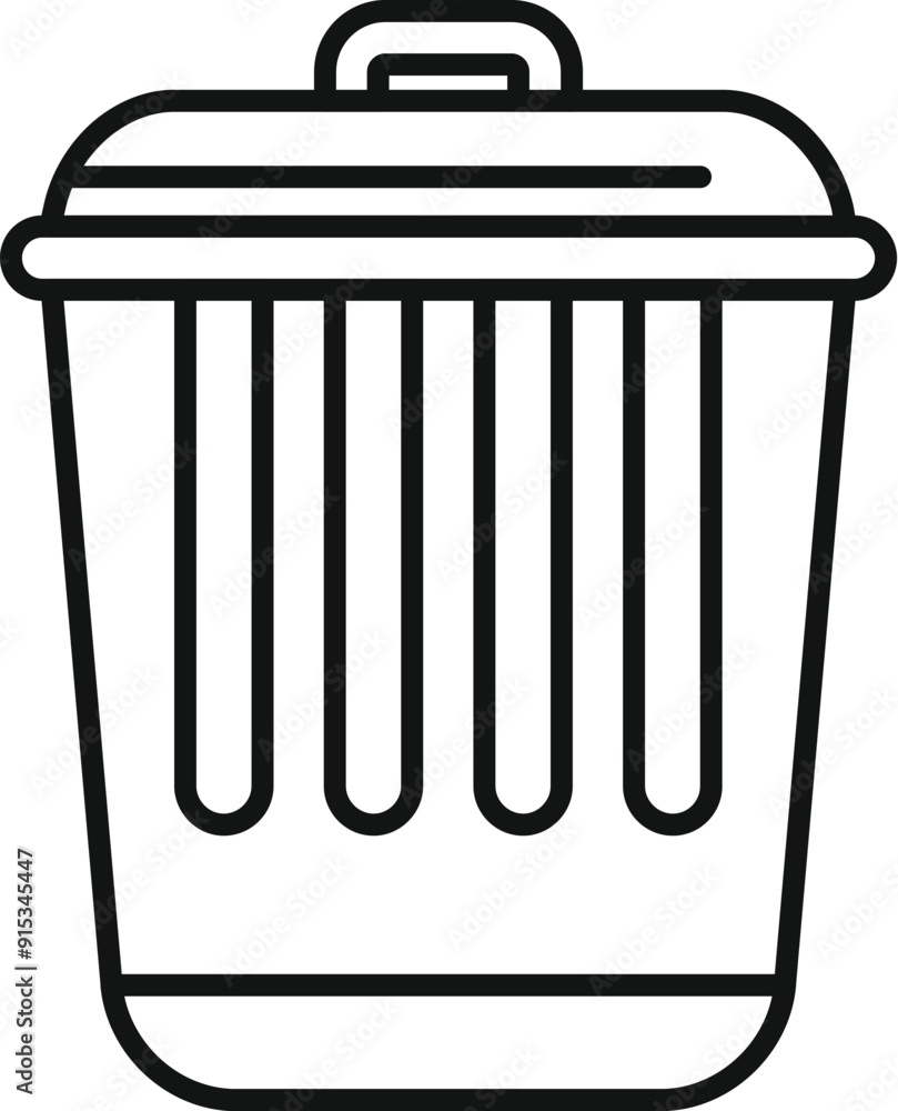Poster simple black line style icon of a full trash can with a closed lid