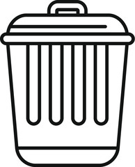 Simple black line style icon of a full trash can with a closed lid