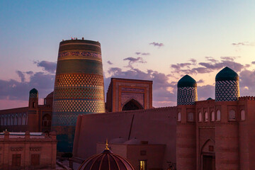 Kalta Minor minaret at sunset. UNESCO cultural heritage site.
