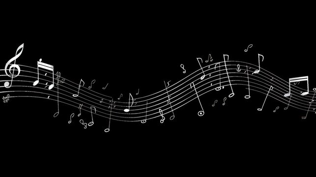 White Music Notes on Black Background.