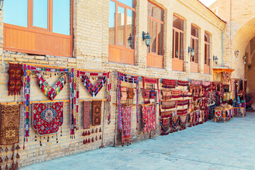 The architectural ensemble of Lyabi Khauz (Labi Hovuz) on a sunny day.