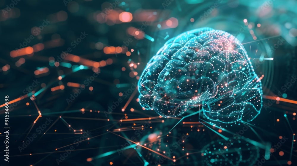 Poster A brain is shown in a computer generated image with a lot of lines