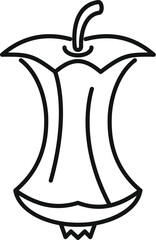This simple black and white line icon represents an apple core, a powerful symbol of food waste