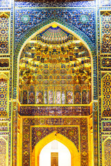 Gur Emir Mausoleum illuminated at night. Details.