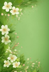 Green Background with Delicate Floral Accents in Corners