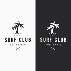 Fototapeta premium Summer Surfing california logo template retro vintage with surfboard and waves concept.Logo for label, summer holiday, business, badge.