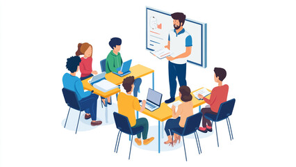 Fototapeta premium Corporate Training Session: Man Teaching at Whiteboard