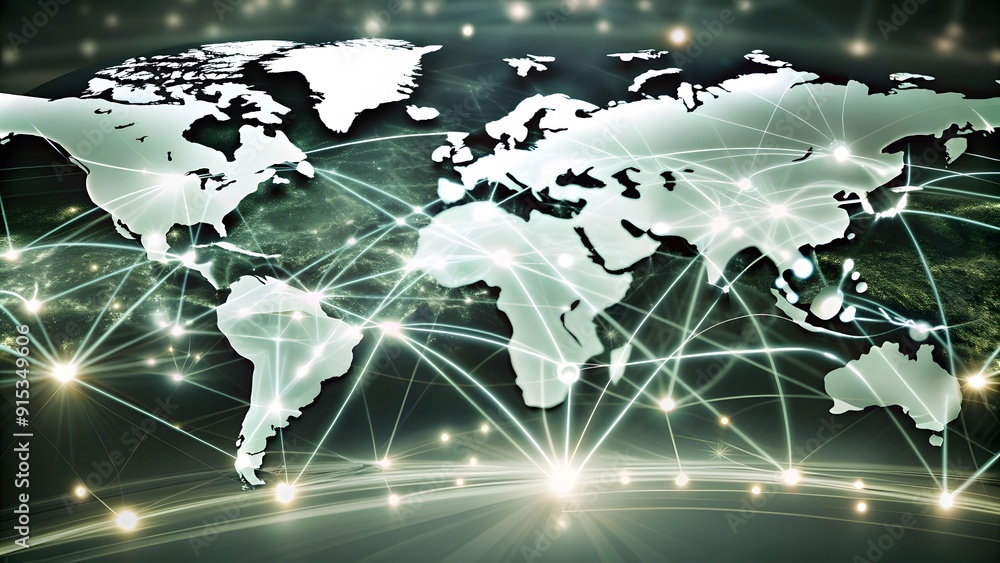 Poster green digital tech network with glowing connections, representing the power of technology and global