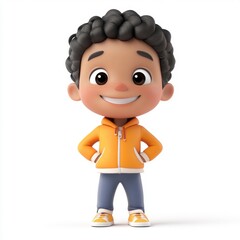 Obraz premium Cartoon character standing confidently in a vibrant orange jacket with a cheerful expression