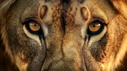 Close-up of a lion's piercing gaze, highlighting its majestic features and captivating eyes in their natural habitat.