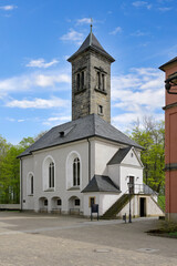 Obraz premium Konigstein fortress on top of the Elbe sandstone mountains, Garrison Church, Konigstein, Saxony, Germany