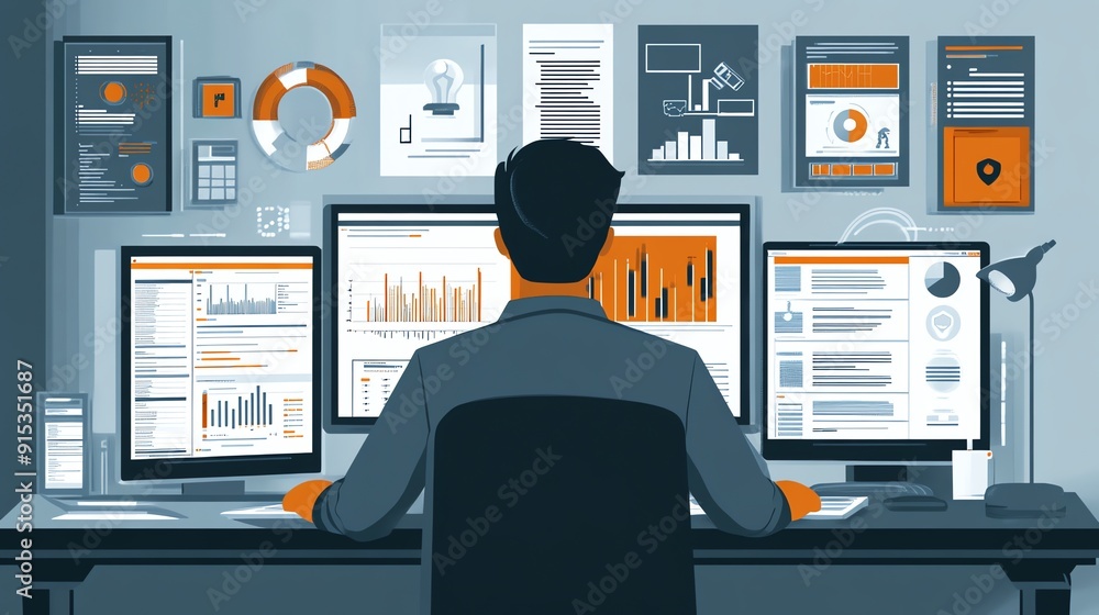 Aufkleber businessman working on data analytics.