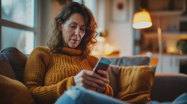 woman in her 40s from USA, average looking, looking at her phone