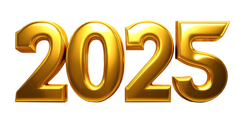 Shiny Golden 2025 isolated on White Background: New Year Festivities