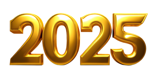 Shiny Golden 2025 isolated on White Background: New Year Festivities