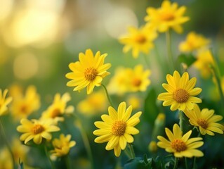 Obraz premium Vibrant Yellow Daisies in Bloom During a Sunny Day in a Lush Green Garden