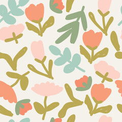 Seamless pattern with different flowers, vector illustration.	
