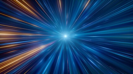 Obraz premium Abstract hyperspace jump background with glowing blue and gold streaks of light. Concepts. speed of light, time travel, science fiction, warp speed