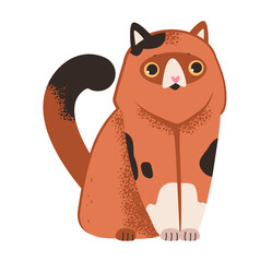 Cute spotted cat. Fluffy cat isolated on a white background. Flat vector illustration