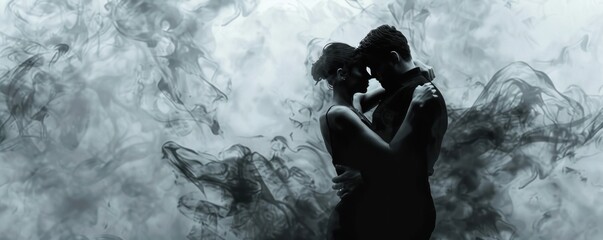 Silhouettes of Couple in Smoke.