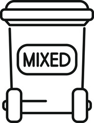 Line drawing of a wheelie bin for mixed waste showing the importance of recycling and sorting trash