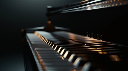 Closeup of Piano Keys Illuminated by Warm Light.