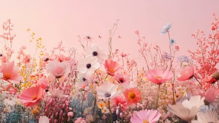 A Soft and Delicate Pink Flower Meadow