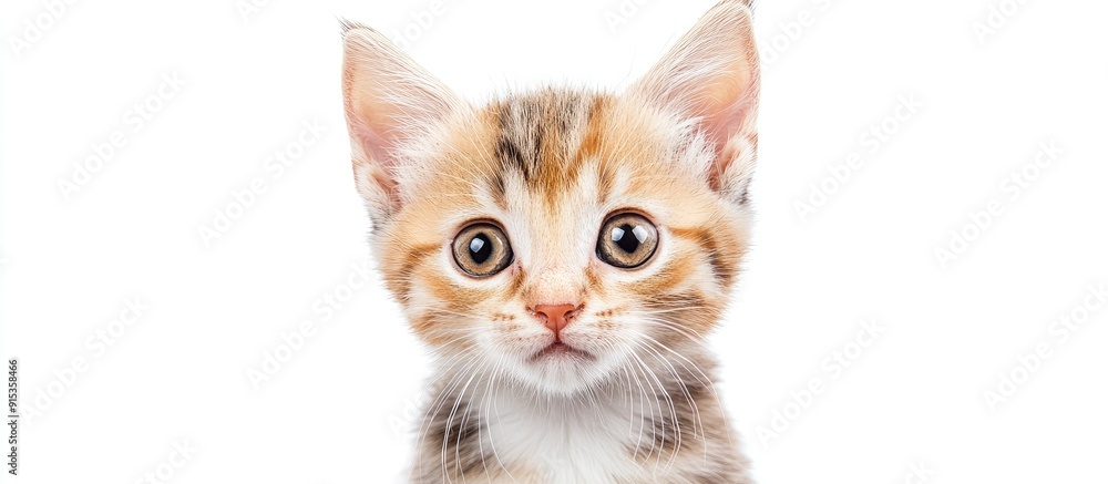 Poster portrait of an adorable european kitten set against a white background animal portrait. with copy sp
