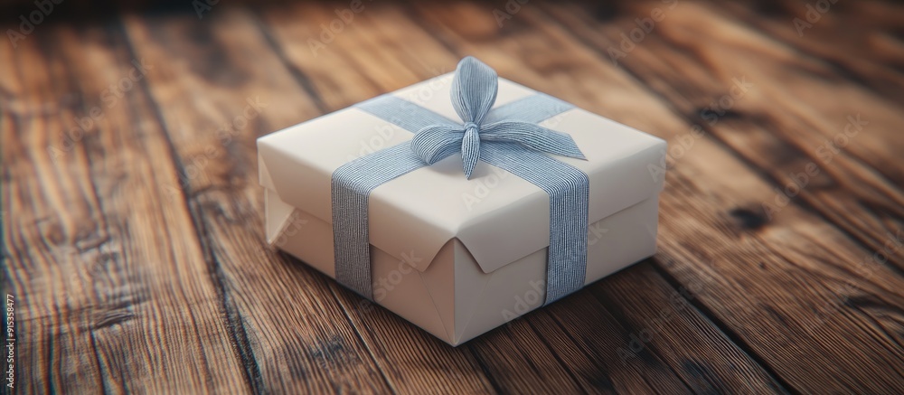 Fototapete Wrapped package box on a wooden surface. with copy space image. Place for adding text or design
