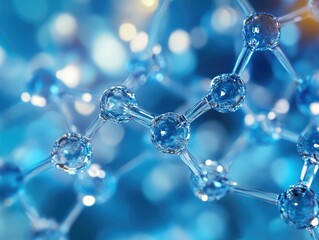 Close-Up of Transparent Molecular Structure with Blue Bokeh Background in Science Laboratory