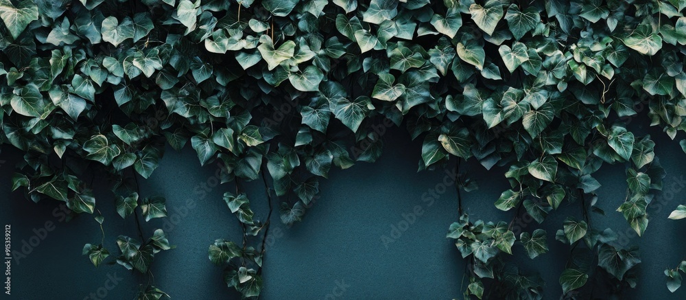 Poster Wall covered in ivy. with copy space image. Place for adding text or design