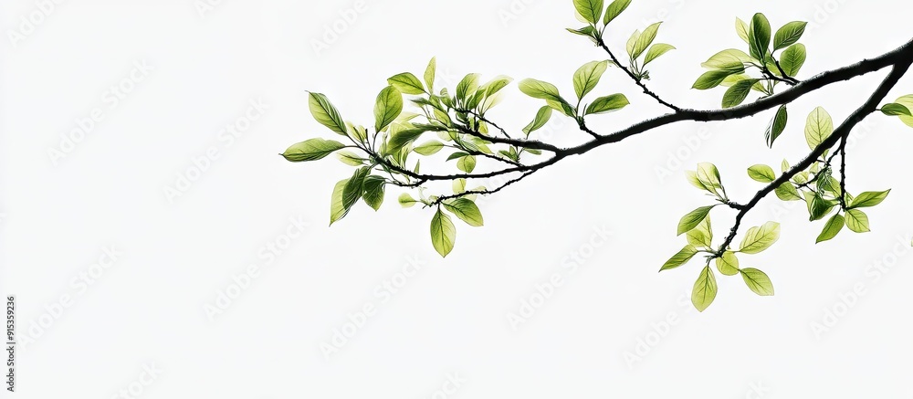 Leinwandbilder Tree branch with leaves set against a white background. with copy space image. Place for adding text or design