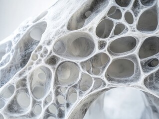 Close-up of Lightweight Porous Structure with Organic Texture and White Web-like Patterns